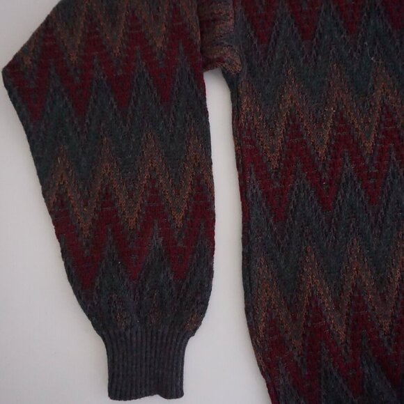 Vintage '80S Van Heusen Gray Maroon Chucky Biggie Cosby V-Neck Knit Sweater XLT - Picture 6 of 9